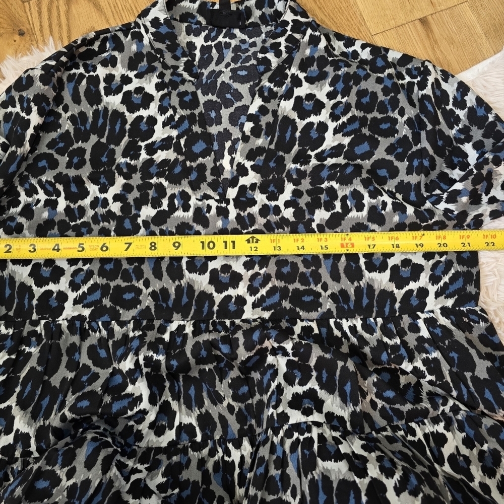 Heyson Blue and Black Leopard Print Long Sleeve Babydoll Dress Size Large - Picture 4 of 10